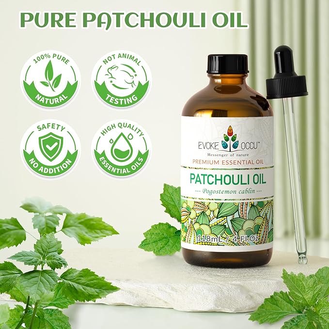 EVOKE OCCU Patchouli Essential Oil for Diffuser Skin Fragrance DIY Candle Soap Making - 4 FL Oz