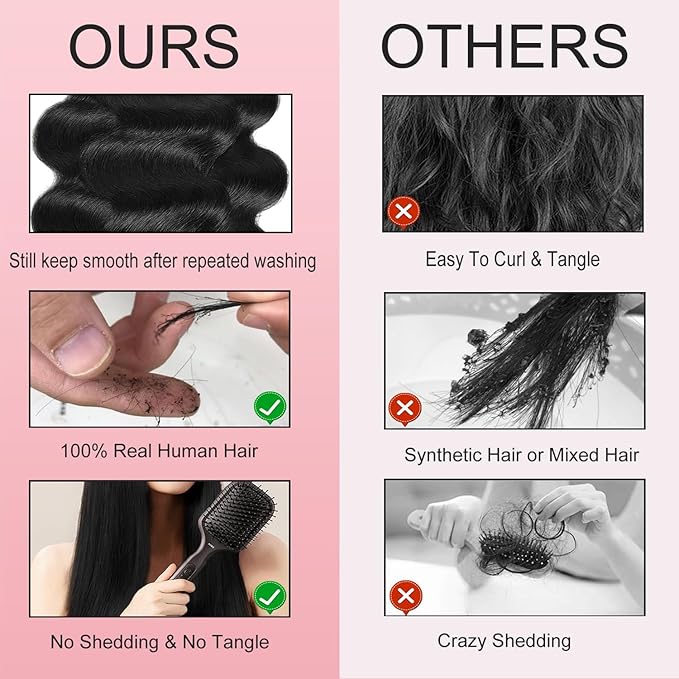 Brazilian Human Hair Bundles Body Wave 16 Inch 1 Bundle Human Hair Weave 12A 100% Unprocessed Virgin Hair Extensions Single Bundle Natural Black Color (Body Wave 1 Bundle, 16)