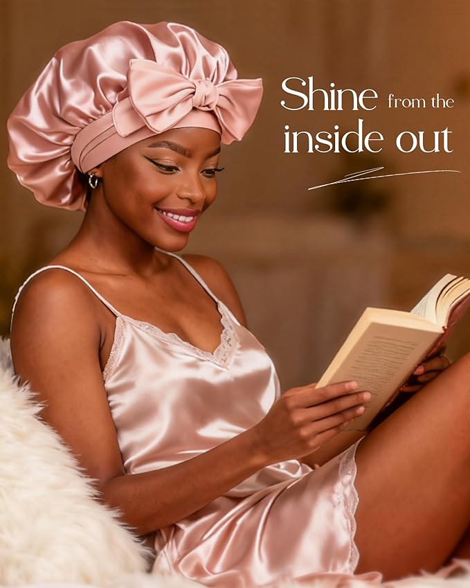 YANIBEST Silk Bonnet for Sleeping Women Adjustable Double Layer Satin Bonnet Reduce Friction Prevent Frizz Natural Curly Hair