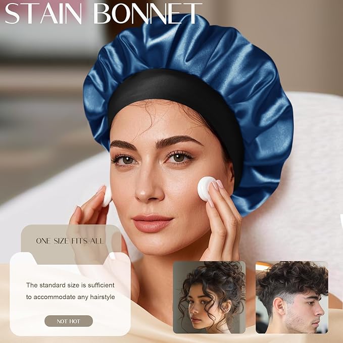 Satin Silk Bonnet for Men & Women, Double Layer Silk Sleep Bonnets, Soft Satin Lined Bonnet for Curly & Natural Hair