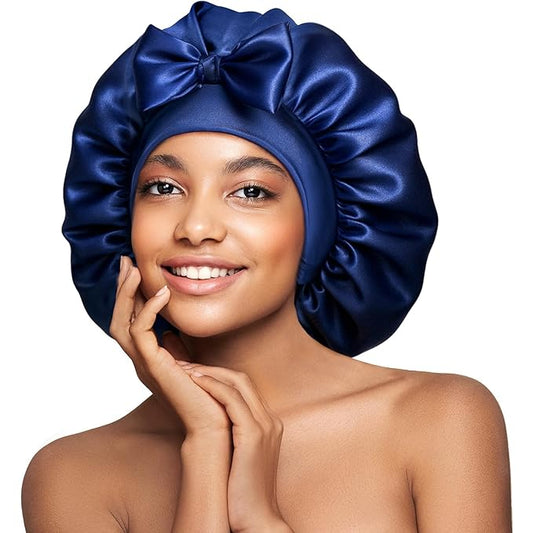 Umisleep Double-Sided 100% 22 Momme Mulberry Silk Bonnet for Sleeping Women, Large Silk Hair Wrap for Long Curly Hair, Non-Slip Sleep Cap with Adjustable Band, Navy Blue