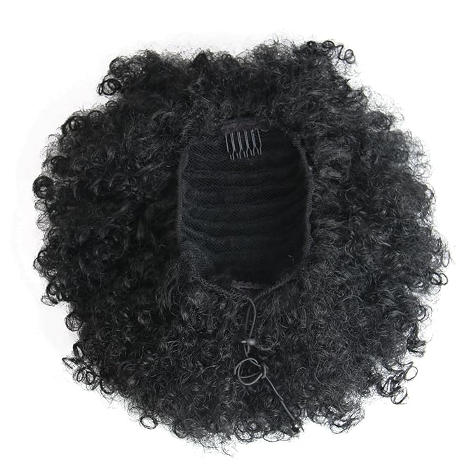 Afro Puff Drawstring Ponytail Extension for Black Women Short Afro Curly Ponytail Extension Clip On Kinky Drawstring Curly Ponytail Bun (1#)