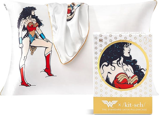 Kitsch Wonder Woman (Believe in Wonder) Satin Pillowcase with Zipper Softer Than Silk, Luxury Cooling Pillowcase for Hair & Skin, Wrinkle Prevention, Queen/Standard (19X26)