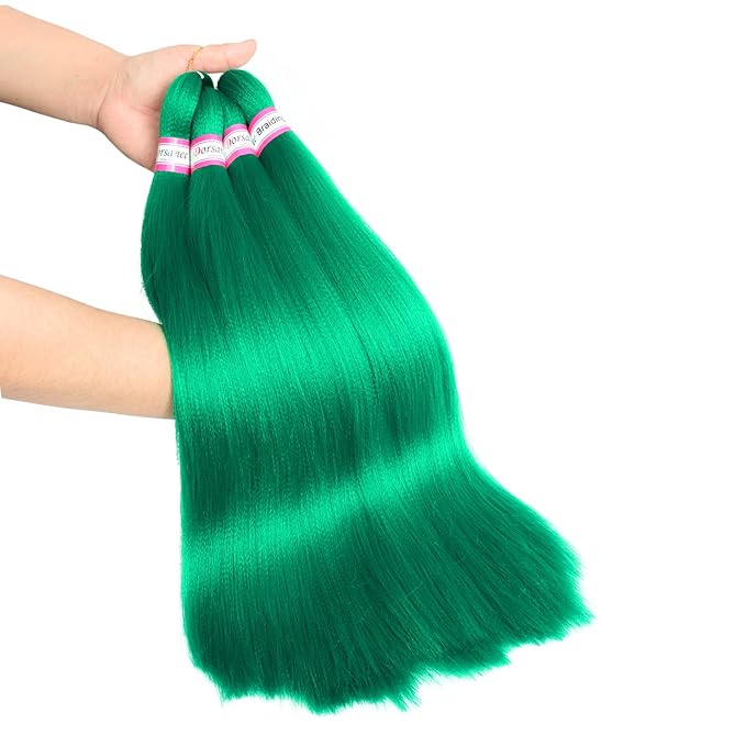 Dorsanee Green Braiding Hair Pre Stretched 20 Inch 3 Packs Professional Easy Braiding Hair for Crochet Braids Twists Locs Hair Soft Yaki Texture Hot Water Setting Synthetic Hair Extensions