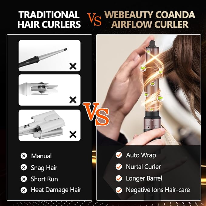 Hair Dryer Hot Air Styler: High-Speed Blow Dryers with Negative Ionic for Fast Drying Frizz Control, Extra Long Barrel 1 1/4 Inch Curling Iron Airflow Auto Wrap Curler for Quick Styling