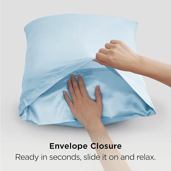 Bedsure Satin Pillowcase 2 Pack Similar to Silk Pillow Cases Standard Size, Pillow Case for Sleeping Women with Envelope Closure, Gifts for Women Men, Aqua, 20x26 Inches, 2pcs