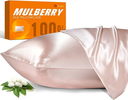 100% Mulberry Silk Pillowcase for Hair and Skin, 22 Momme Pure Natural Silk Pillow Case Both Sided with Zipper, Pillow Cover for Women Mom Men (Light Pink, Queen 20''×30'', 1 Pack)