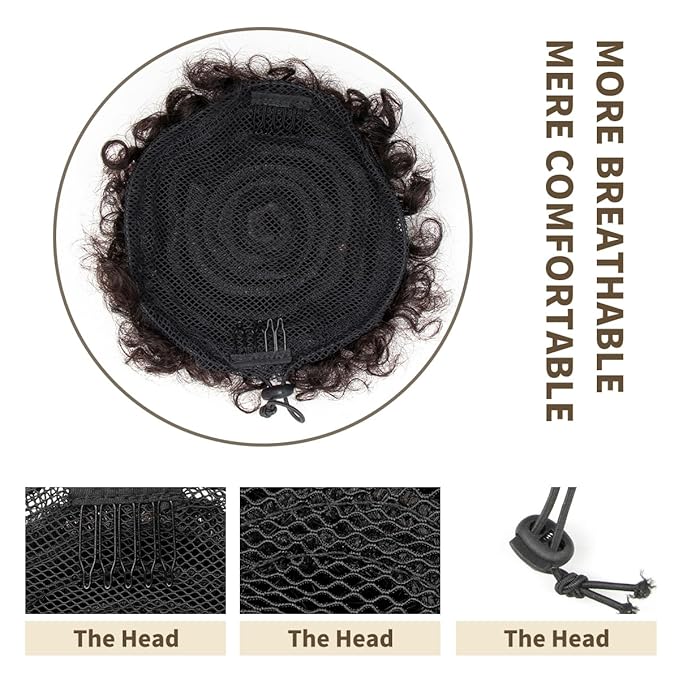 isheeny Natural Black Hairpieces 6inch Ponytail Extension Human Hair 1 PIECES Stunning Medium Afro Puff Ponytail For Preschool Girls, Naturally Curled For A Youthful & Charming Appeal