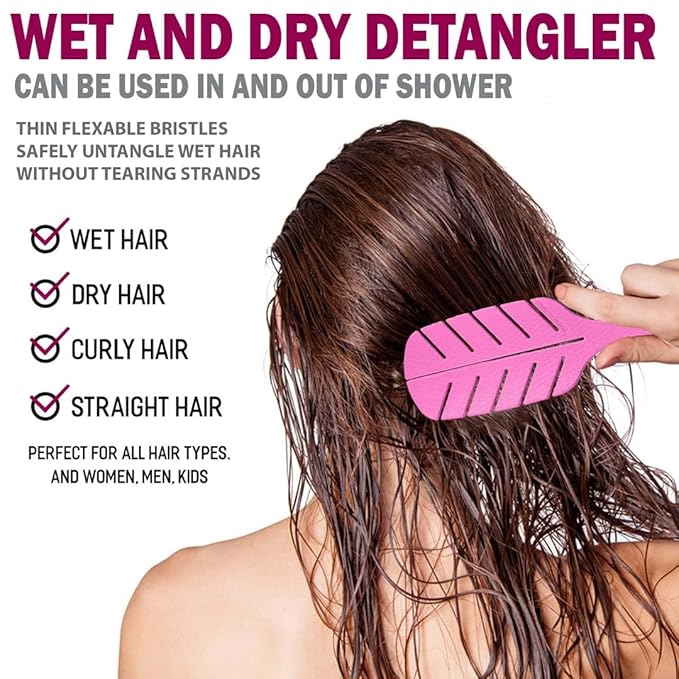 Detangler Brush by Fiora Naturals - 100% Bio-Friendly Detangling brush w/Ultra-Soft Bristles - Glide Through Tangles with Ease - For Curly, Fine, Black Natural, Women, Men, Kids - Dry and Wet Hair