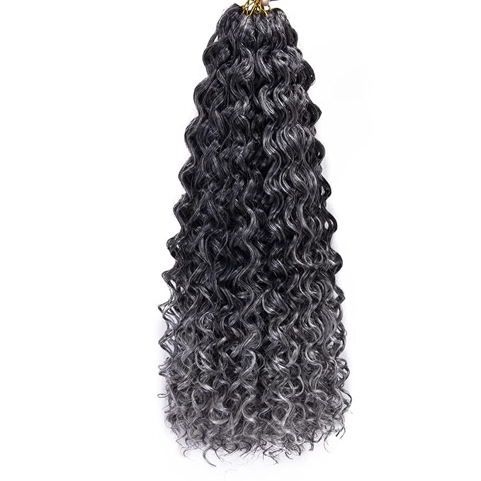 6 Packs Curly Crochet Hair for Women 18 Inch GoGo Curl Crochet Hair Water Wave Synthetic Hair Extensions (18 inch(Pack of 6), T1B/Grey)