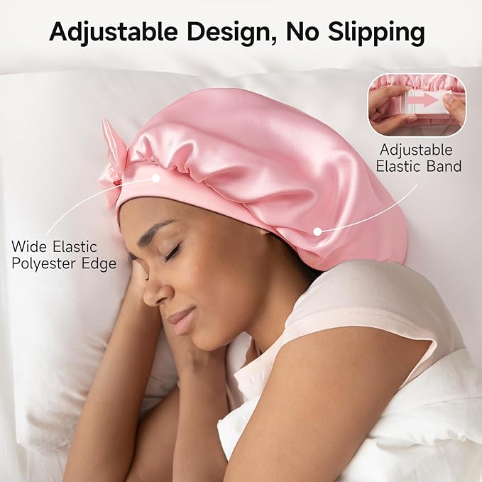 Umisleep Double-Sided 100% 22 Momme Mulberry Silk Bonnet for Sleeping Women, Large Silk Hair Wrap for Long Curly Hair, Non-Slip Sleep Cap with Adjustable Band, Blush