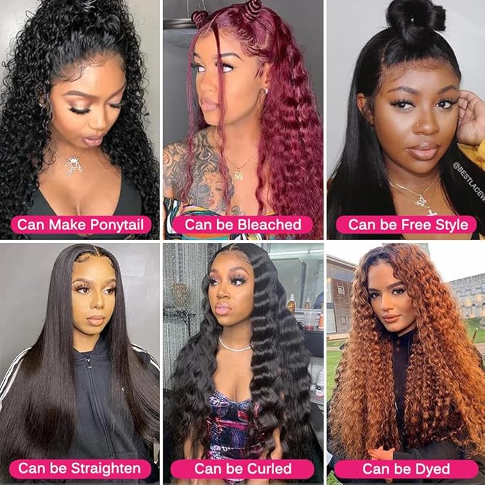 HD Transparent Lace Front Wigs Human Hair Water Wave 13x4 Lace Frontal Wigs for Women Brazilian Deep Wave Human Hair Wigs with Baby Hair Pre Plucked Natural Hairline Wigs 180% density 26 Inch