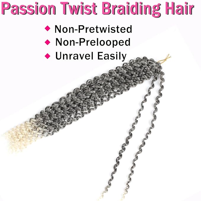 Ombre Blonde Passion Twist Hair, 18 Inch 7 Packs Water Wave Crochet Hair, Curly Wrap Braiding Hair For Passion Twist Crochet Hair/Butterfly Locs/Spring Twist Crochet Braids Hair Twist(18in,4/613#)