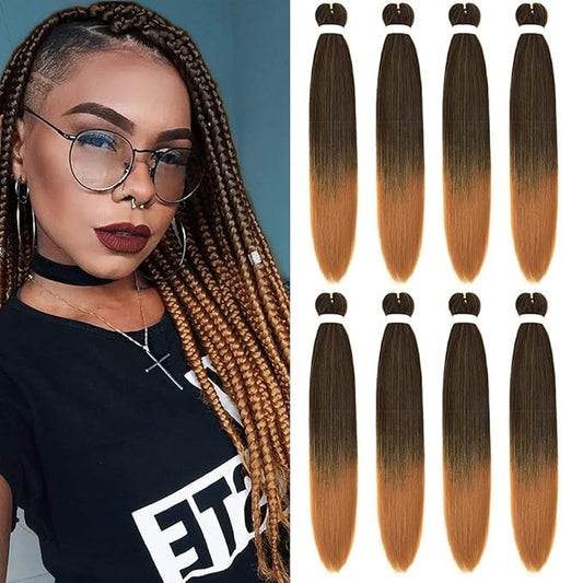 8 Pack Ombre Braiding Hair Pre Stretched - 30" 100G/Pack Premium Pre Stretched Braiding Hair Extensions, Professional Itch Free Hot Water Setting Perm Yaki Texture Prestretched Hair (1B27)