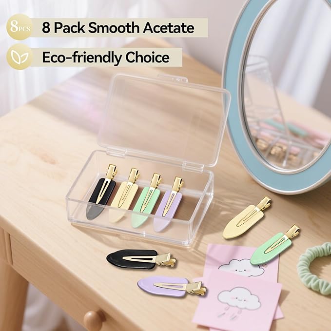 8 Pcs No bend Hair Clips No Crease Makeup Duckbill Clip No Dent Creaseless Flat Alligator Hair Barrettes for Salon Hairstyle Women Girls Accessories (Lemon)