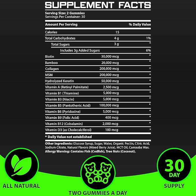 Best Beard Stuff Beard Growth Vitamins - Biotin Gummies for Beard & Hair Growth – Maximum Strength 620,000mcg Biotin with Collagen, MSM, Keratin & Bamboo Extract