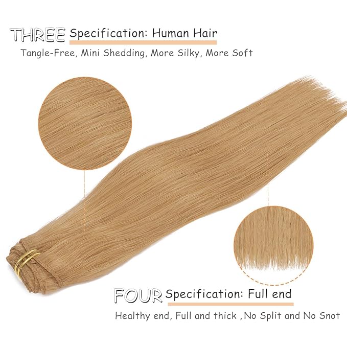 Caliee Clip in Hair Extensions Real Human Hair Caramel Blonde Color 27 Hair Clip in Extensions Remy Human Hair Lace Straight Clip in Extensions 120G 7PCS 16Inch Double Weft