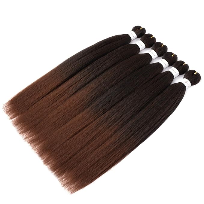 Ombre Braiding Hair 22 Inch Pre Stretched Braiding Hair Professional Hair Extensions 6 Packs 100% Kanekalon Synthetic Crochet Hair Braids Yaki Texture Hair Braiding(22Inch,T1B/30#).