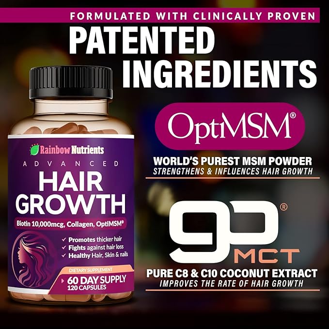 (2 Pack) Hair Growth Vitamins for Women | Biotin 10,000mcg, Collagen, Patented OptiMSM®, goMCT®, Saw Palmetto | Naturally Regrow Stronger & Healthier Hair, Skin and Nails | May Stop Hair Loss