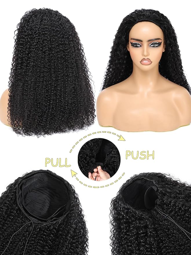 Kinky Curly Half Wig Human Hair 3 In 1 Seamless Flip Over Half Wigs Human Hair Glueless Wear and Go 220 Density Beginner Friendly Drawstring Headband Wig for Women (KC Half Wig, 24 Inch)