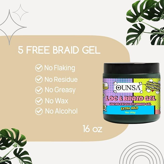 Braid Gel for 4C Hair (16oz) - Extreme Hold Braiding Hair Gel, Edge Control, No Flaking, Non-Greasy & Tames Frizz - Loc Gel for All Hair Types 16oz