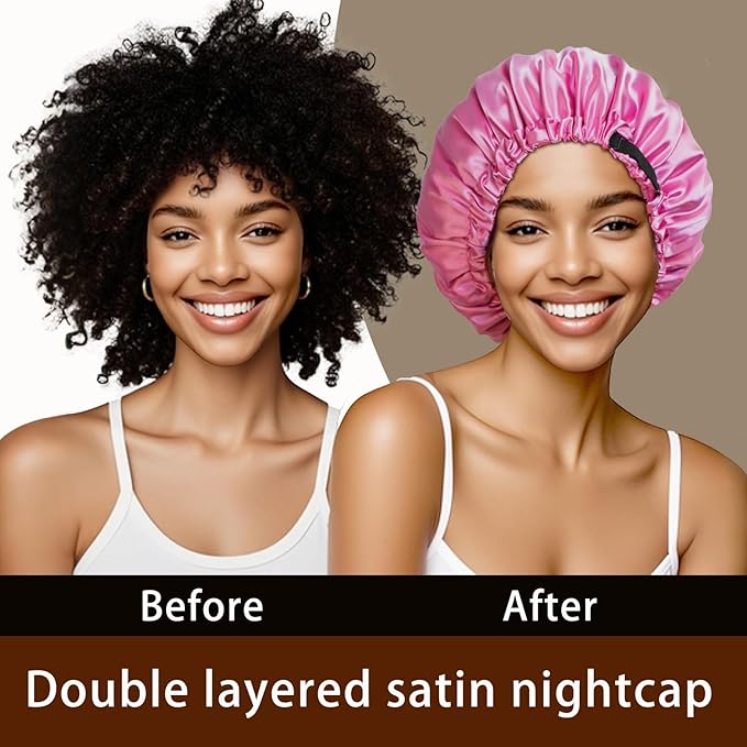 Silk Bonnet for Sleeping Women,Adjustable Satin Bonnet for Women Curly Natural Hair,Double Layer Anti Frizz Soft Sleep Cap.