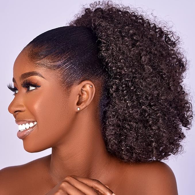 Afro Puff kinky curly Drawstring Ponytail Extension for Black Women Synthetic Short Afro Kinkys Curly Afro Bun Extension Hairpieces Updo Hair Extensions with Two Clips(4#)