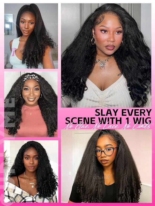 Curlyme 3 In 1 Drawstring Half Kinky Straight Wig Human Hair Glueless Install Half Wig With Spiral Curly Full Ends Flip Over For Beginner Ponytail Headband Human Hair 18 Inch