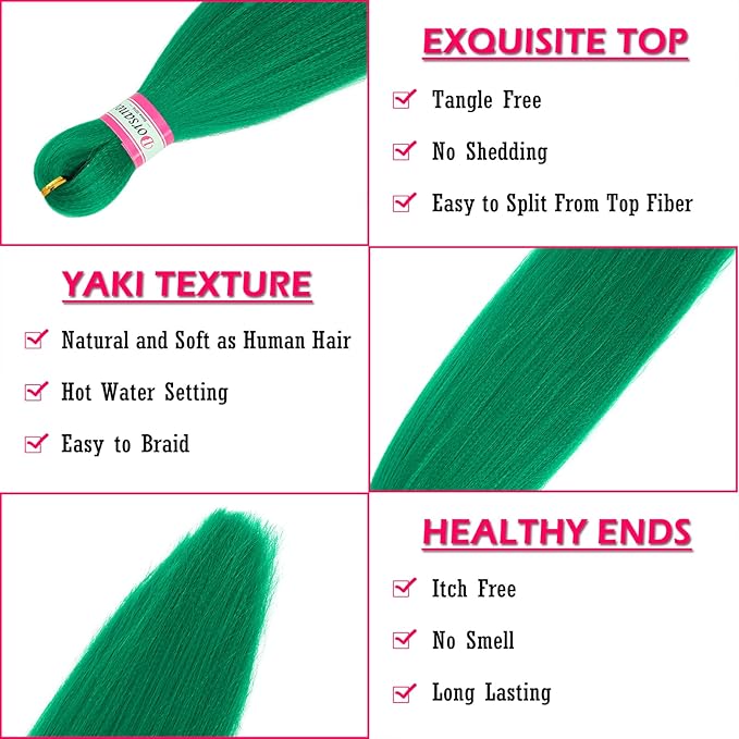 Dorsanee Green Braiding Hair Pre Stretched 20 Inch 3 Packs Professional Easy Braiding Hair for Crochet Braids Twists Locs Hair Soft Yaki Texture Hot Water Setting Synthetic Hair Extensions