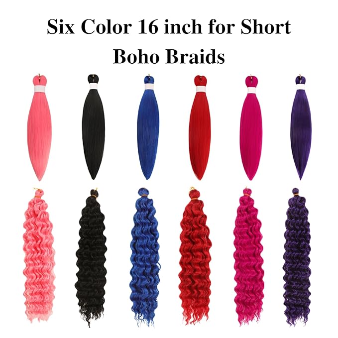 Pink Braiding Hair Pre stretched Boho Hair for Braiding Hair Extensions Kids Short Micro Curl Boho Braids Curly Crochet Bohemian Braids Water Deep Wave Non Toxic Ez Braid Knotless