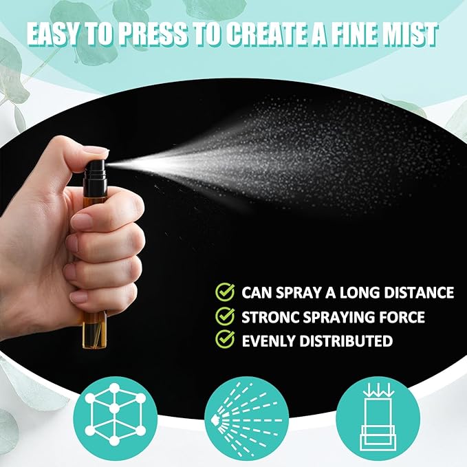 Zhehao 25 Pcs Mini Spray Bottles 10 ml Clear Glass Perfume Bottles Refillable Fine Mist Perfume Atomizer Portable Empty Sample Containers for Cleaning, Essential Oils, Travel (Amber)