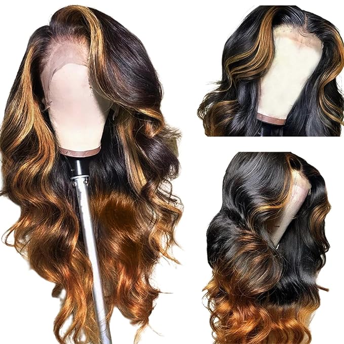 MEGOOD Ombre Lace Front Wig Human Hair 13X6 Honey Blonde Wig Human Hair For Women 220% Density HD Transparent Body Wave Highlight Honey Blonde Wig Glueless Wigs 20Inch