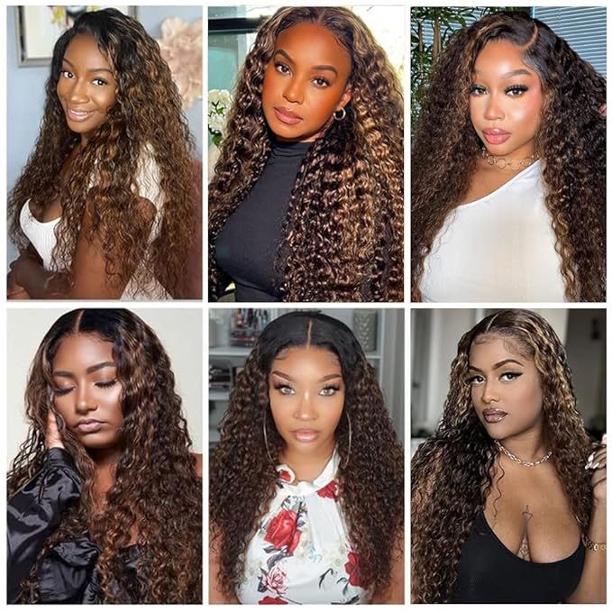 FB30 Highlight Ombre Curly Clip In Extension Human Hair 3C 4A Kinky Curly Clip Ins Full Head for Black Women Brazilian Remy Human Hair Balayage Brown 8Pcs with18clips 120g/Set (18 inch)