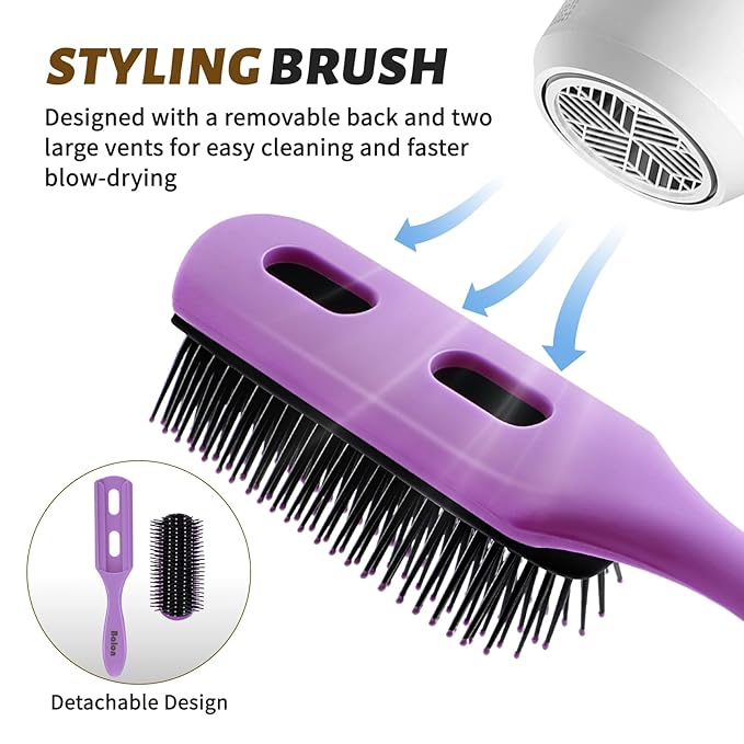 4Pcs Detangling Hair Brush Set for Women - Paddle Brush for Wet or Dry, No More Tangles for Straight, Long, Thick, Curly, and Natural Hair (Purple)