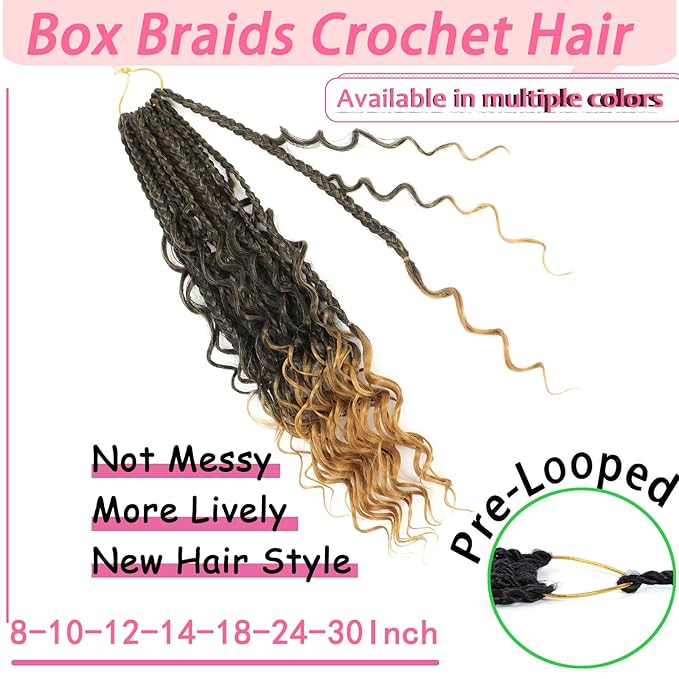 14 Inch Boho Box Braids Crochet Braids Hair-2 Packs Crochet Box Braids Hair Bohomian Box Braid Crochet Hair Synthetic Braiding Hair Goddess Box Braids Crochet Hair for Black Women (1B/27)