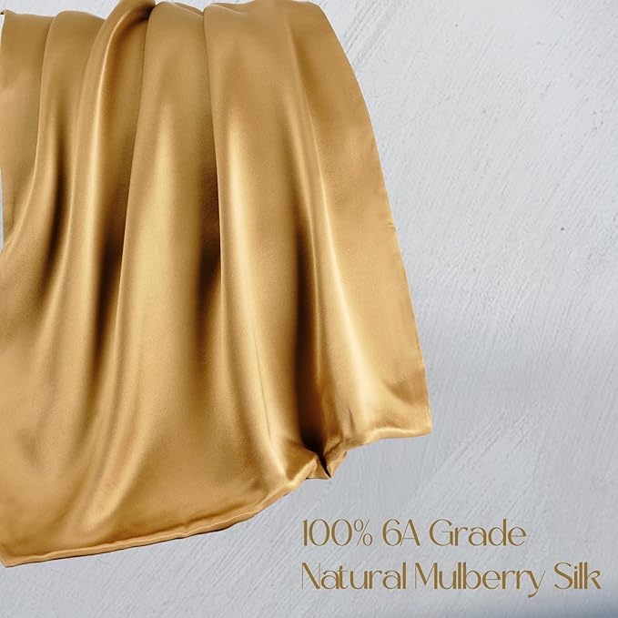ZIMASILK 100% Pure Mulberry Silk Pillowcase for Hair and Skin Health,Soft and Smooth,Both Sides Premium Grade 6A Silk,600 Thread Count,with Hidden Zipper,1pc (King 20''x36'',Golden)