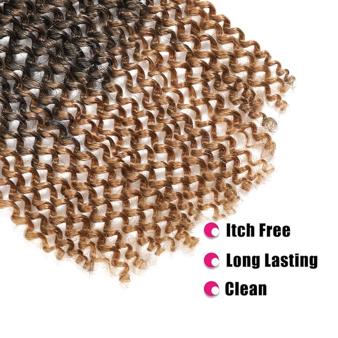 Passion Twist Hair 18Inch Water Wave Crochet Hair 6Packs Passion Twist Crochet Hair Black Mixed Blonde Color Synthetic Hair Extensions for Women and Girls(18Inch,6Packs T27#）