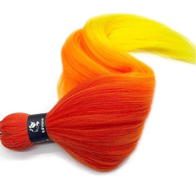 Red Orange Yellow Ombre Braiding Hair Pre Stretched Kanekalo Colored Braiding Hair Extensions for Braiding Box Braids Prestretched Pre Sectioned Braiding Hair Ombre 26 inch