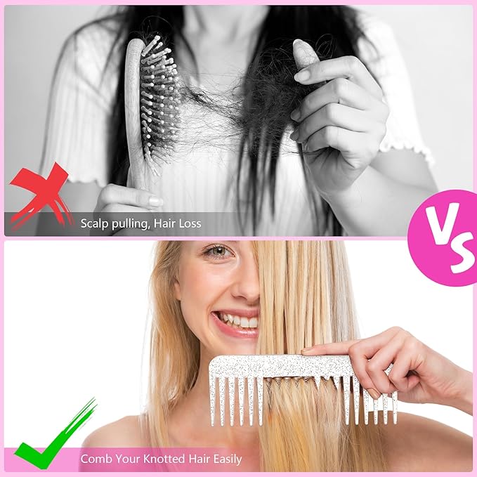 Patelai Wide Tooth Comb Large Hair Detangling Comb for Curly, Wet Dry Hair, No Handle Detangler Accessories(Glitter Clear)