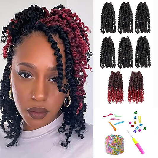 Passion Twist Crochet Hair-Mixed Color Combo Pack(6 packs 1B+2 packs T1B/BUG),Pre-twisted Pre Looped Super Soft & Bouncy Synthetic Braided Hair Extensions For Black Women and Kid(6"-8 Packs,1B+TBUG)