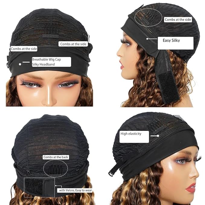 XSY Kinky Curly Headband Wig Human Hair Highlight Ombre Human Hair Wigs for Black Women 26 Inch Glueless Machine Made Brazilian Headband Wig 150% Density