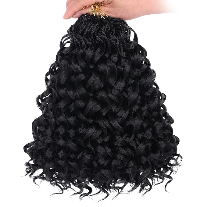 Leeven Gogo Curl Crochet Hair 10 Inch 8 Packs Black Ocean Wave Crochet Hair Pre Looped Deep Twist Goddess Box Braids Short Curly Water Wave Synthetic Braiding Hair for Women Girl Kids