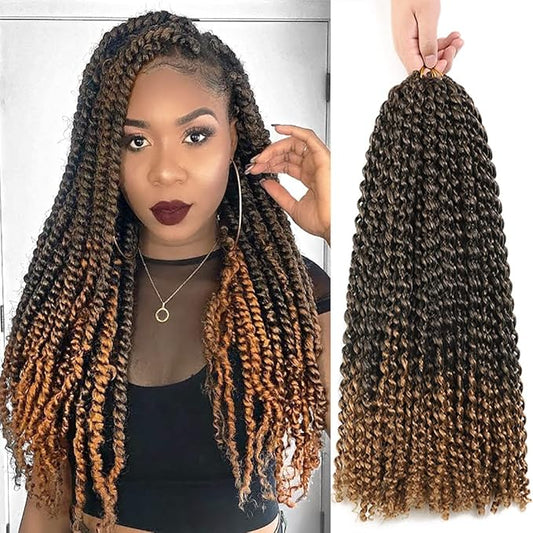 Passion Twist Hair 18Inch Water Wave Crochet Hair 6Packs Passion Twist Crochet Hair Black Mixed Blonde Color Synthetic Hair Extensions for Women and Girls(18Inch,6Packs T27#）