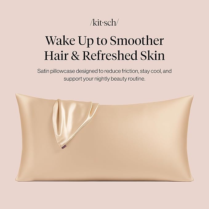 Kitsch Satin Pillowcase, Softer Than Silk Pillow Cases King, Cooling Pillow Covers, Satin Pillowcase with Zipper for Hair, Skin & Quality Sleep, Wrinkle-Free & Smooth, King Size 19"x36", Champagne