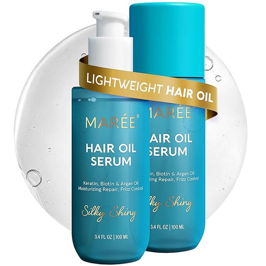 MAREE Hair Oil for Frizzy and Damaged Hair with Vitamins A, E, B5, 2 PACK - Anti Frizz Control Sérum for Curly Women & Men - Aceite de Argán Para el Cabello - Biotin Keratin Antifrizz Products