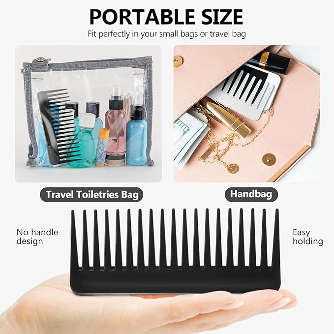 Patelai Wide Tooth Comb Large Hair Detangling Comb for Curly, Wet Dry Hair, No Handle Detangler Accessories(Black, White)