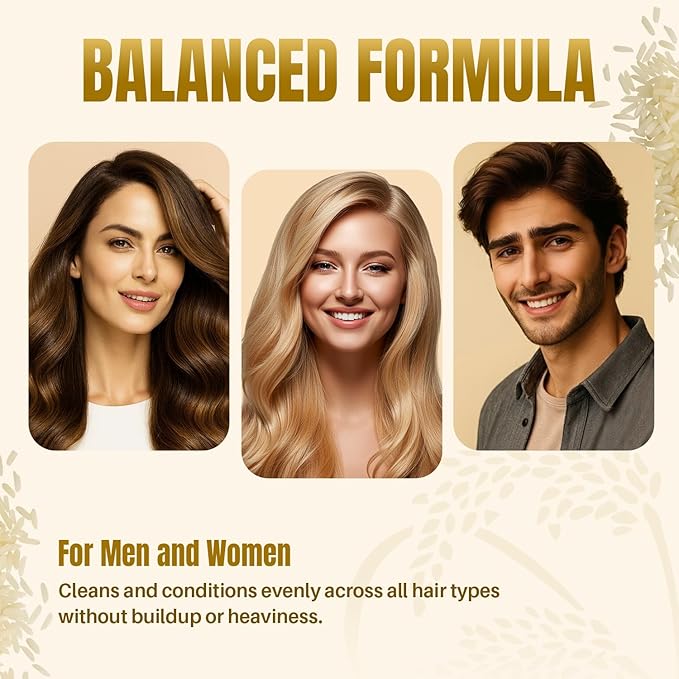 Rice Water Shampoo and Conditioner Set - Ultra-Nourishing Hair Care Set, Promotes Growth, Revitalizes Shine, and Shields from Damage - Infused with Essential Oils - 16 fl oz Each