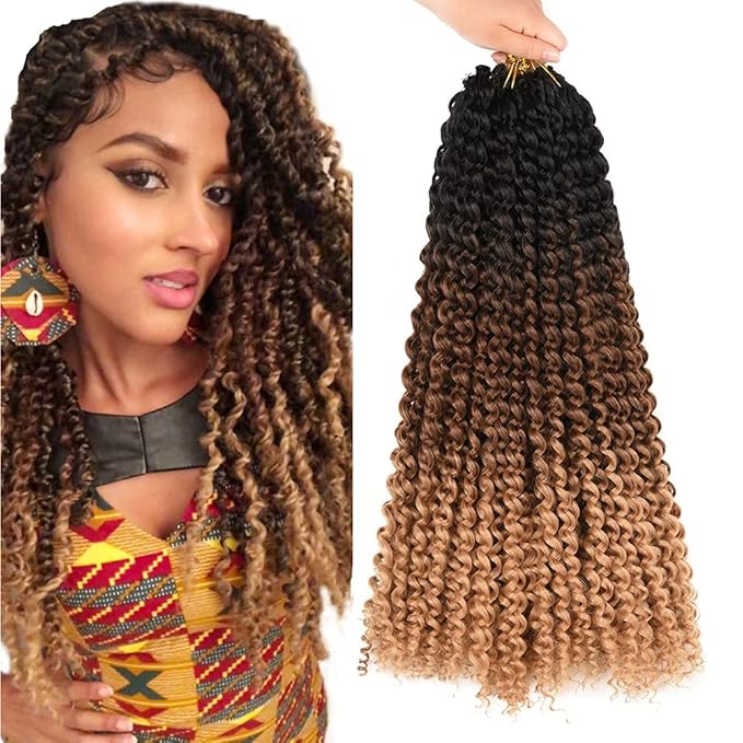 7 Packs Passion Twist Hair Braids 18 Inch Water Wave Synthetic Hair for Passion Twist Crochet Braiding Hair Goddess Locs Long Bohemian Curly (18inch, Ombre brown blonde)