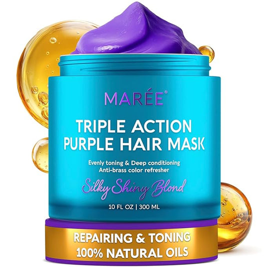 MAREE Deep Conditioning Purple Hair Mask for Blonde Hair – Purple Toner for Brassy, Bleached, Silver, or Color Treated Hair – Hair Repair Mask Keratin Hair Treatment – Matizador Para Cabello Rubio