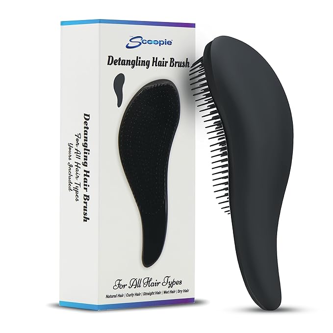 Hair Brush For Curly Hair, Detangling Hair Brushes for Women With Soft Flexible Bristles, Travel Hair Brush For Kids, Straight, Natural, Curly, Dry, Or Wet Hair, The Scoopie (Black)